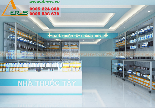 Hình ảnh thiết kế nhà thuốc nhôm kính Hoàng Huy tại quận 6, TPHCM