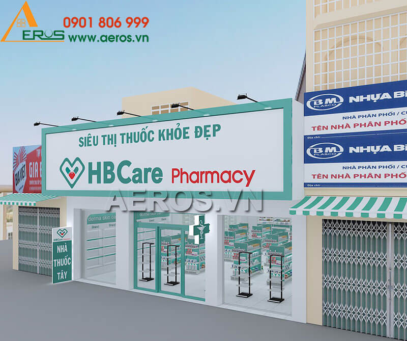 Thiêt kế bảng hiệu nhà thuốc HB CARE chi nhánh Hoàng Hoa Thám, TP Vũng Tàu