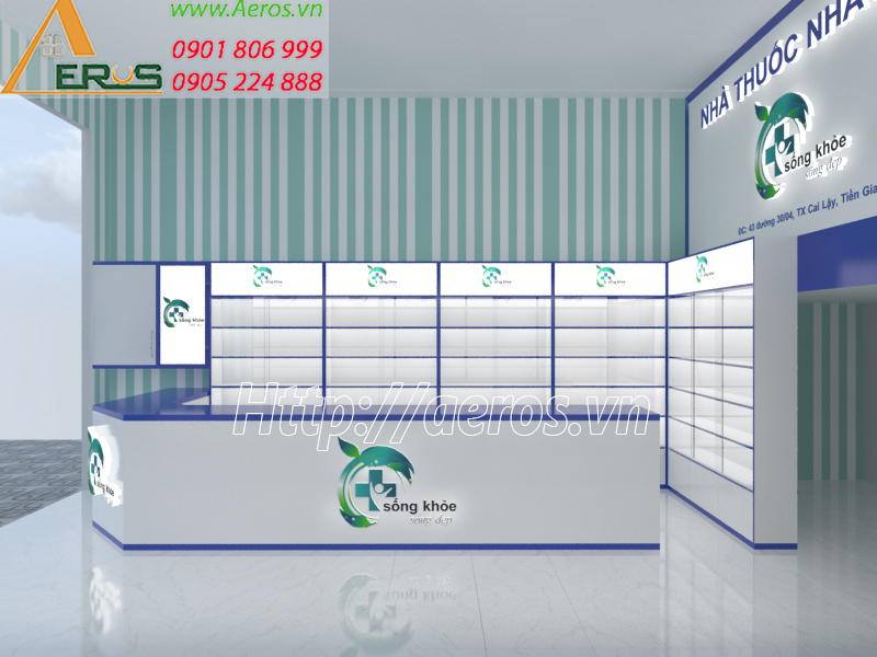 Hình ảnh thiết kế thi công tủ quầy cho nhà thuốc tây Nhất Tâm ở tại Tiền giang