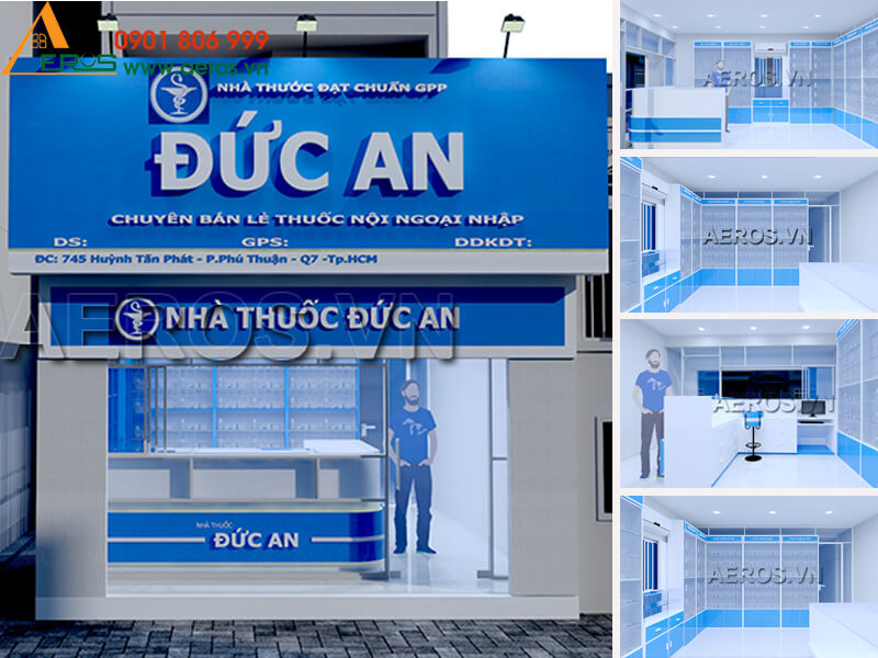 ​Hình ảnh thiết kế tủ quầy nhôm kính  nhà thuốc tây Đức An tại quận 7, TPHCM