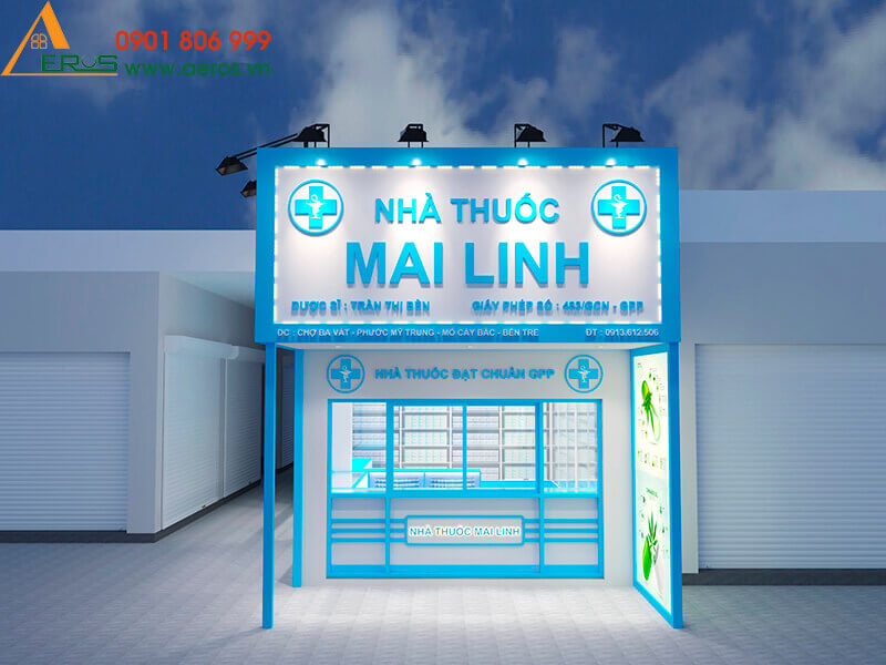 Hình ảnh thiết kế bảng hiệu nhà thuốc Mai Linh tại Bến Tre