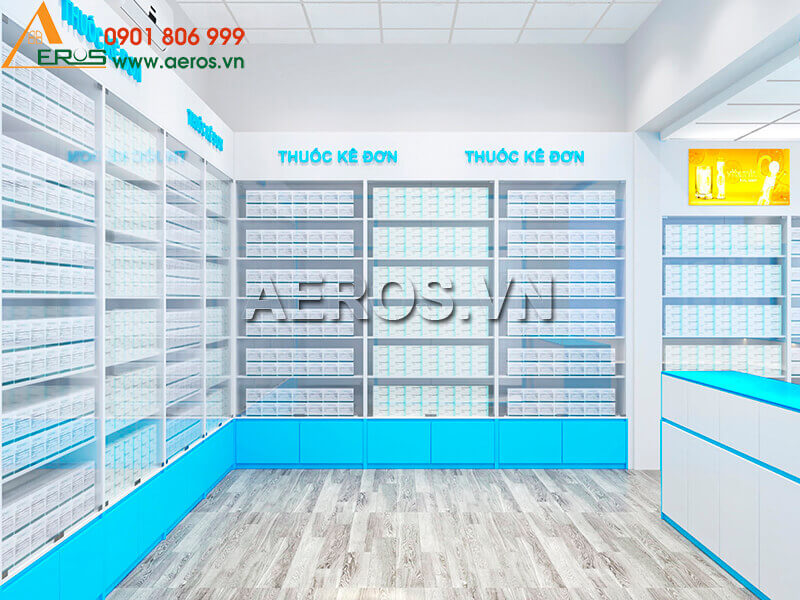 Hình ảnh thiết kế tủ quầy nhà thuốc nhôm kính Mai Linh tại Bến Tre