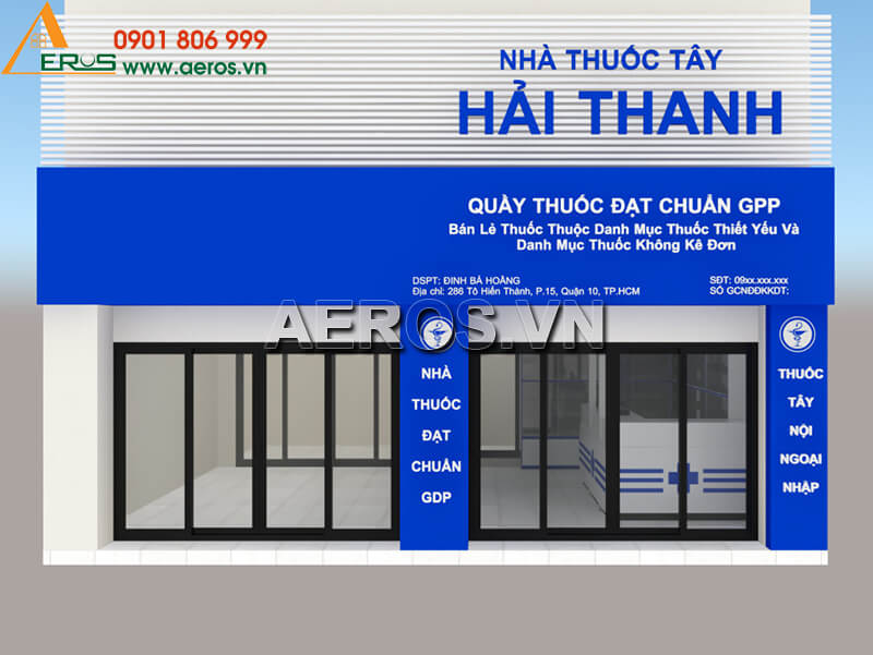 Hình ảnh thiết kế bảng hiệu mặt tiền cho nhà thuốc GPP Hải Thanh tại quận 10, TPHCM