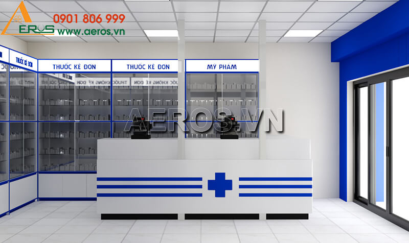 Hình ảnh thiết kế tủ quầy nhôm kính nhà thuốc GPP Hải Thanh tại quận 10, TPHCM