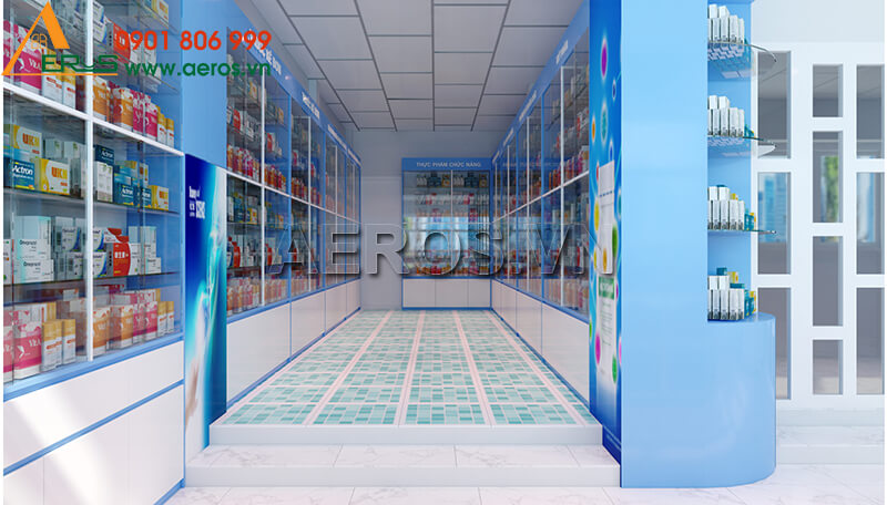 Hình ảnh thiết kế thi công tủ quầy nhà thuốc nhôm kính cho anh Thanh tại Long An